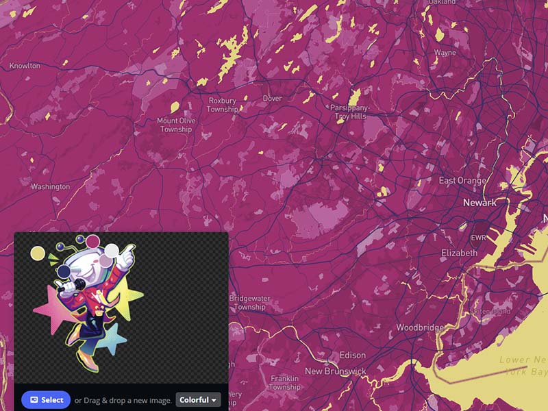 This drawing actuall has a lot of colour variety, so I was surprised when the map ended up mostly pink with the water being yellow. Anything on land is close to some sort of darker pink so the bright yellow water stands out a lot.