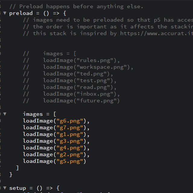 This was a screenshot of the code for the following image. I scrambleld the layer order to see how my images would react.