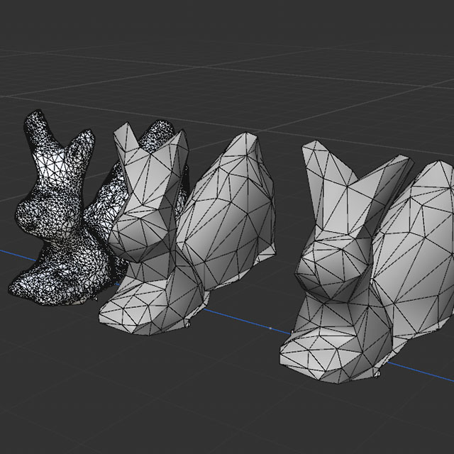 From the left is the unedited model, the reduced polygon version, and the my final model. I edited the ears to be as even as possible, and the neck was adjusted. I also straightened the tail and thickened the neck so the head would have more support when printing.